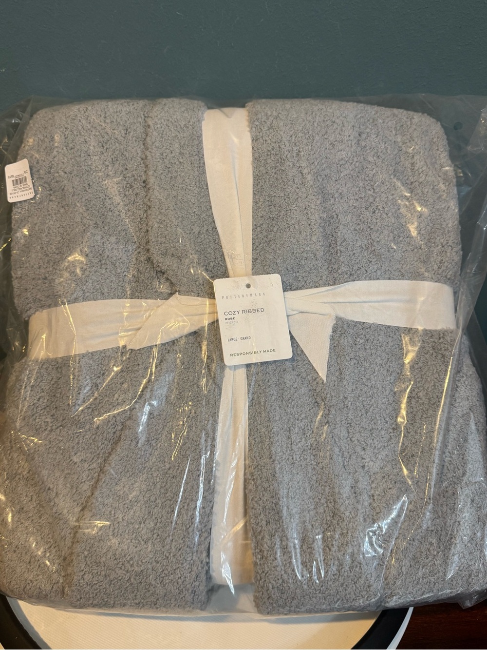 Pottery Barn Cozy Ribbed Robe in Cloud Blue, Size Large - Picture 3 of 4